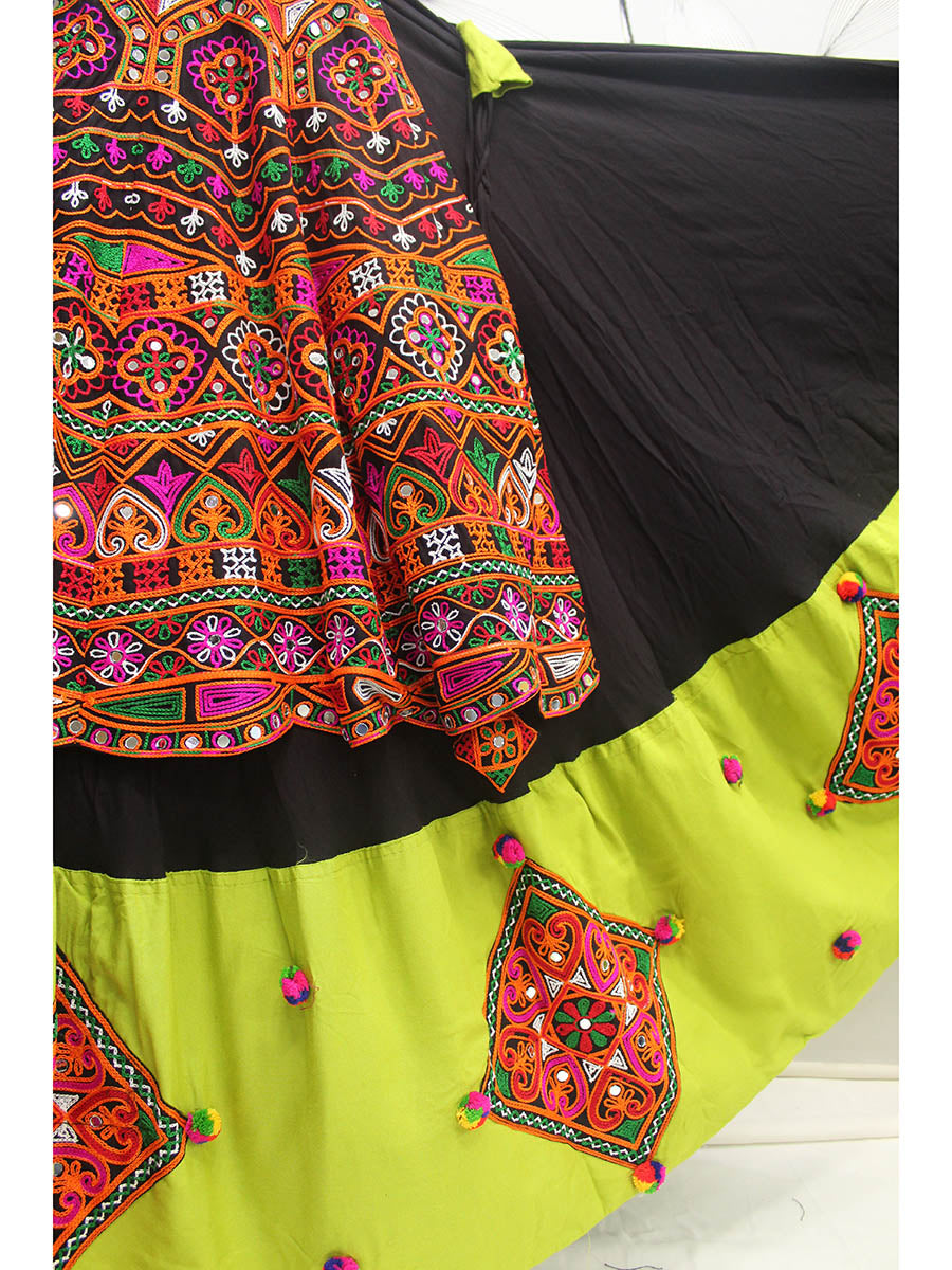 Myra Black Viscose Rayon and Cotton Embroidered with Print Designer Lehenga