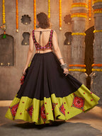Myra Black Viscose Rayon and Cotton Embroidered with Print Designer Lehenga