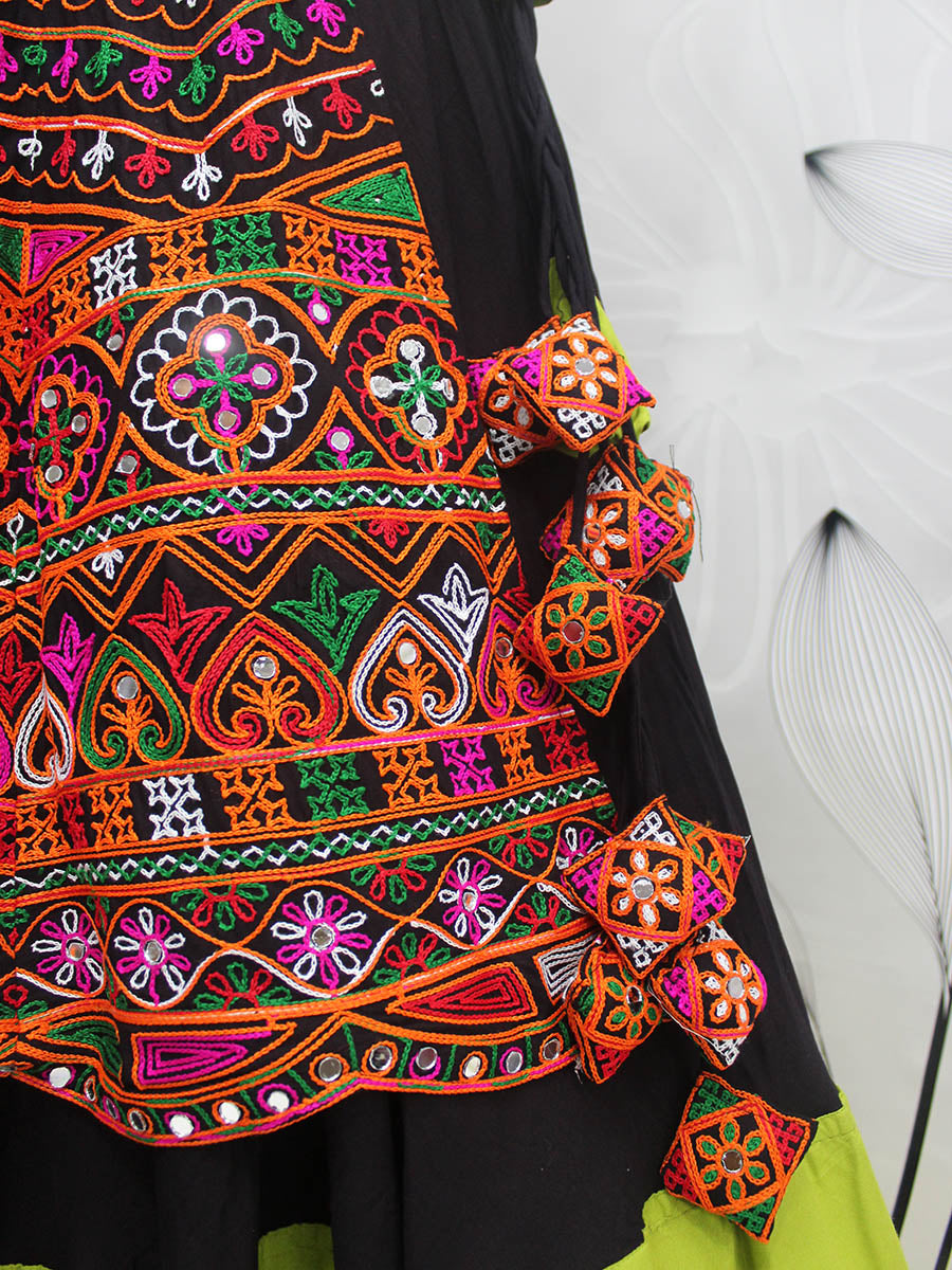 Myra Black Viscose Rayon and Cotton Embroidered with Print Designer Lehenga