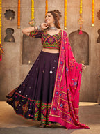 Myra Purple Viscose Rayon and Cotton Embroidered with Print Designer Lehenga
