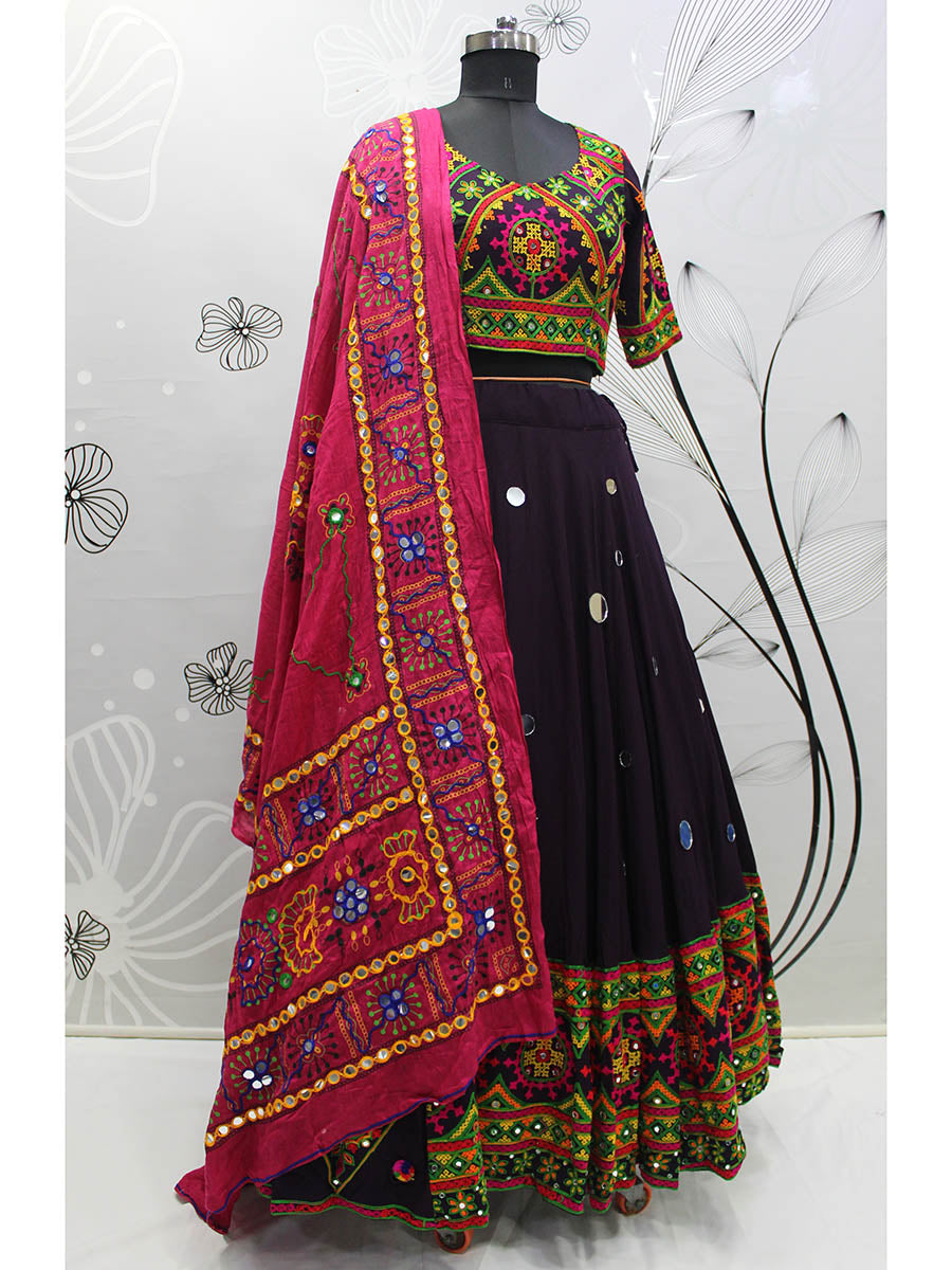 Myra Purple Viscose Rayon and Cotton Embroidered with Print Designer Lehenga