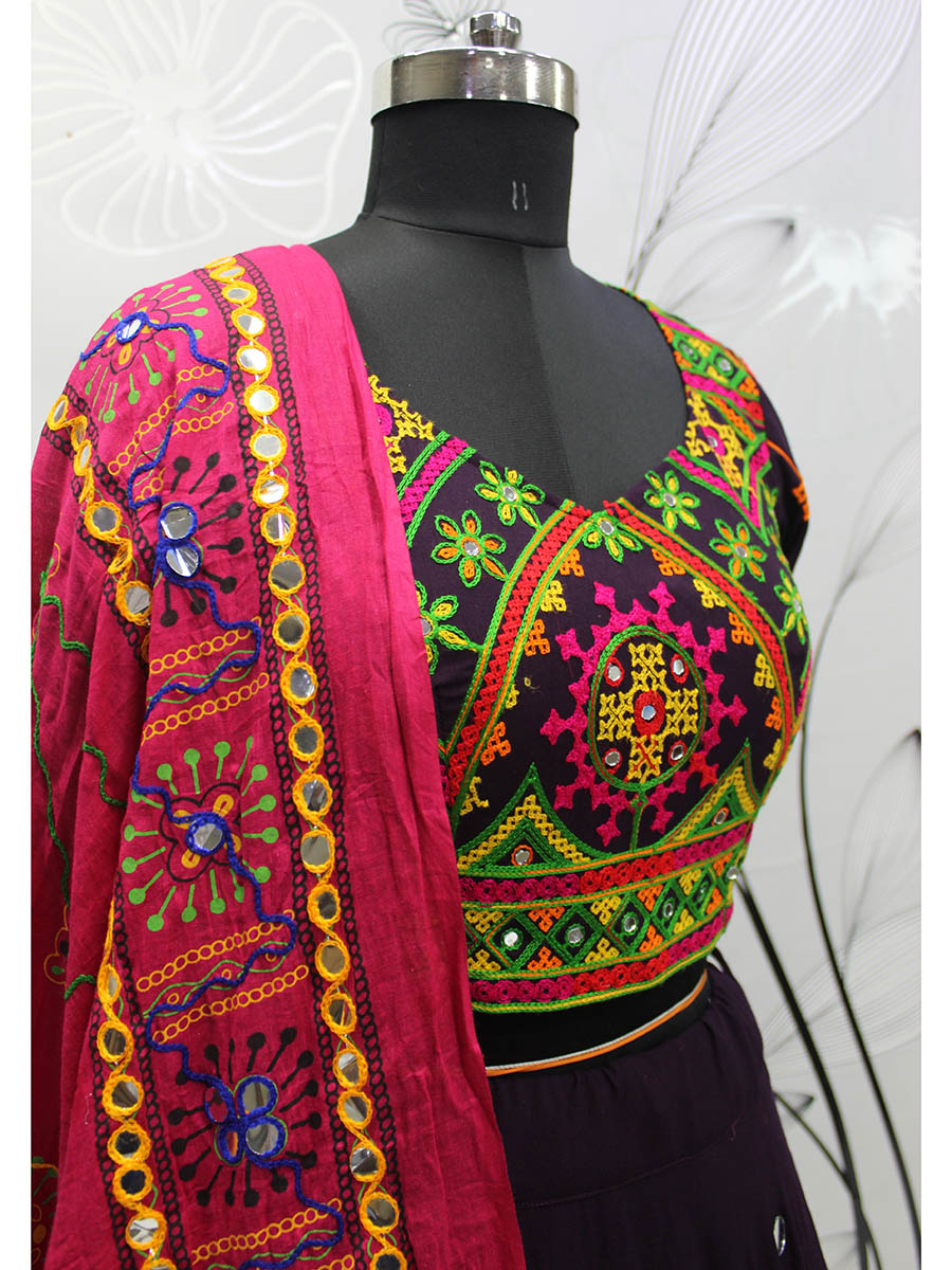 Myra Purple Viscose Rayon and Cotton Embroidered with Print Designer Lehenga