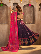 Myra Purple Viscose Rayon and Cotton Embroidered with Print Designer Lehenga