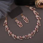 Tehzeeb Creations Rose Gold Pleated White Diamond With Lavender Beads Necklace Set