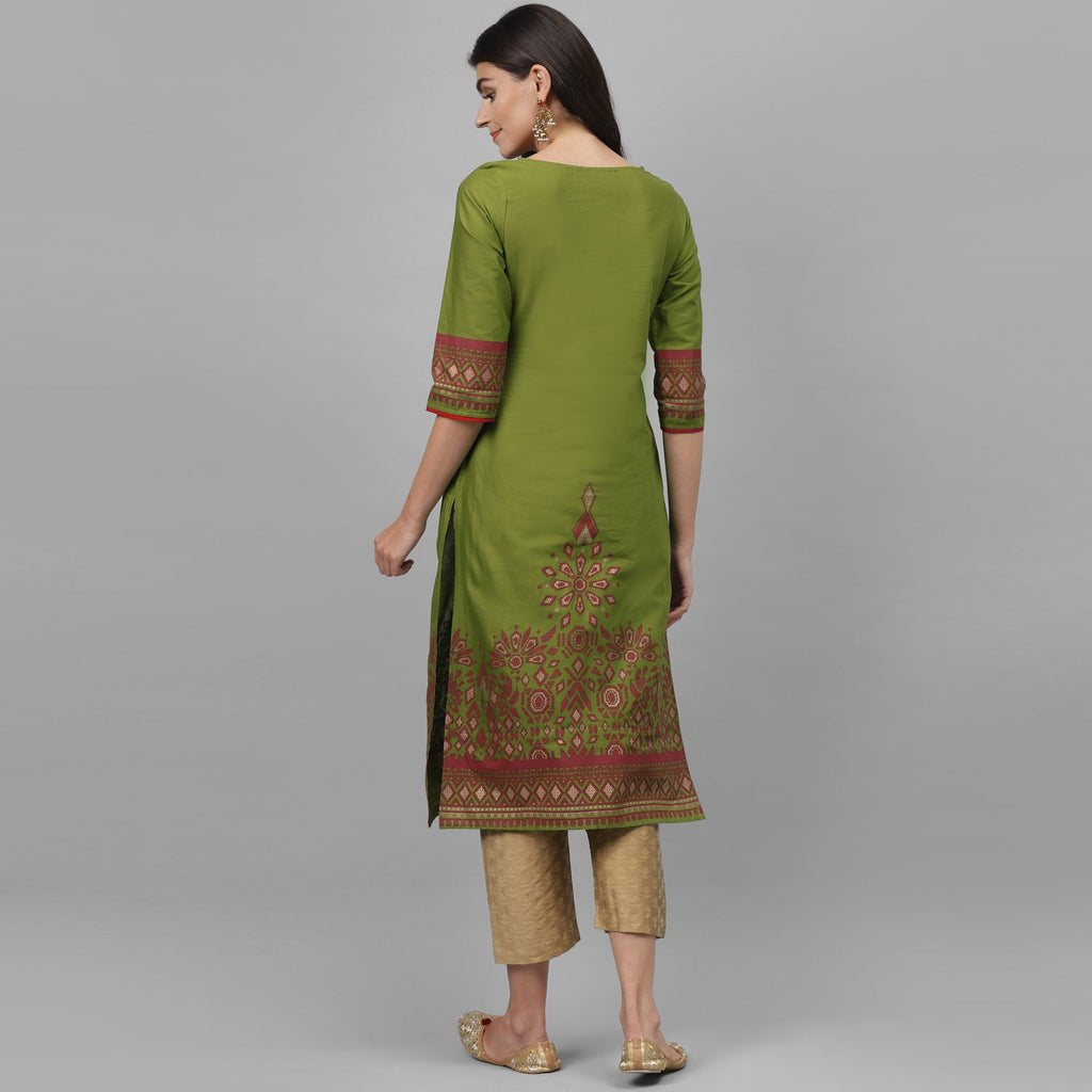 Maai Rayon Hand Printed Kurta Green - Distacart