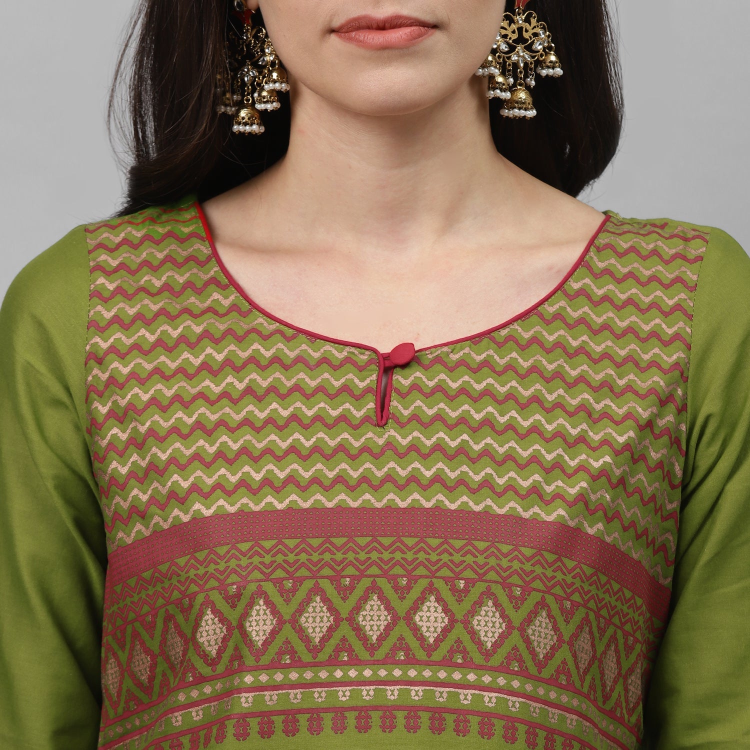 Maai Rayon Hand Printed Kurta Green - Distacart