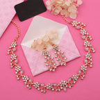 Tehzeeb Creations Rose Gold Pleated White Diamond With Lavender Beads Necklace Set