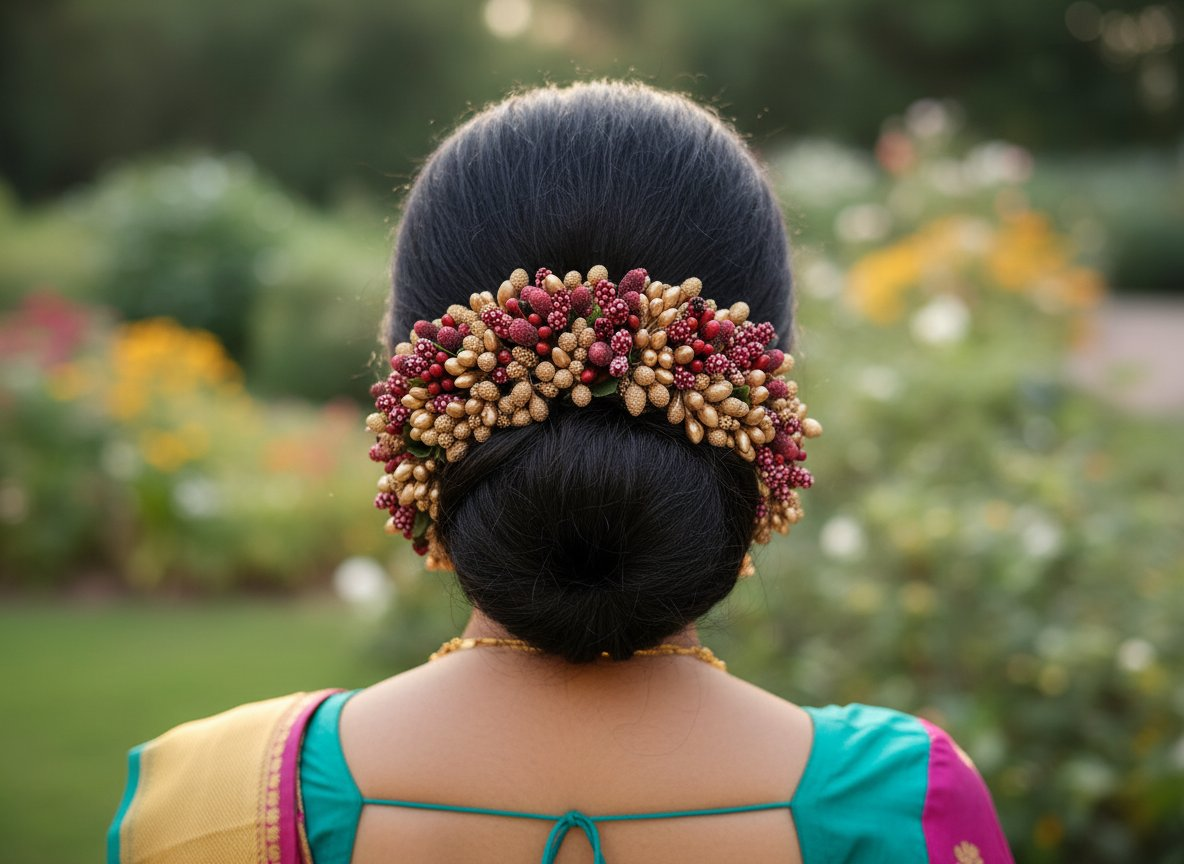 Gold & Maroon Bridal Hair Gajra - Distacart