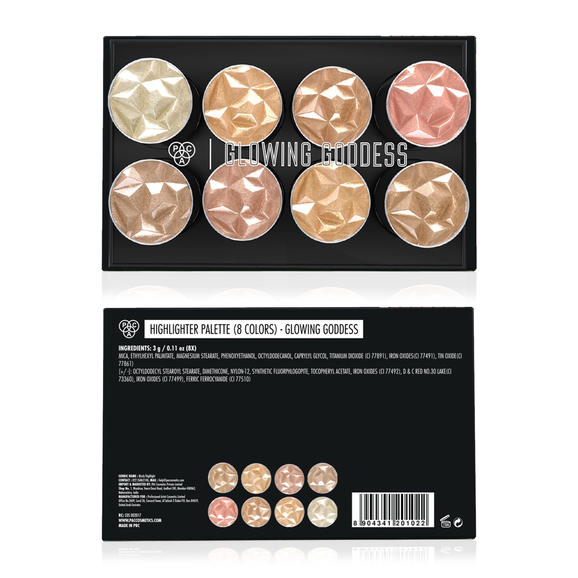 PAC Studio Glowing Goddess Highlighter Palette - Intense Glow, Silky Smooth Micro Pearls, Blends Seamlessly