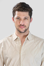 Xkind Beige Embroidery Full Sleeve Slim Fit Shirt