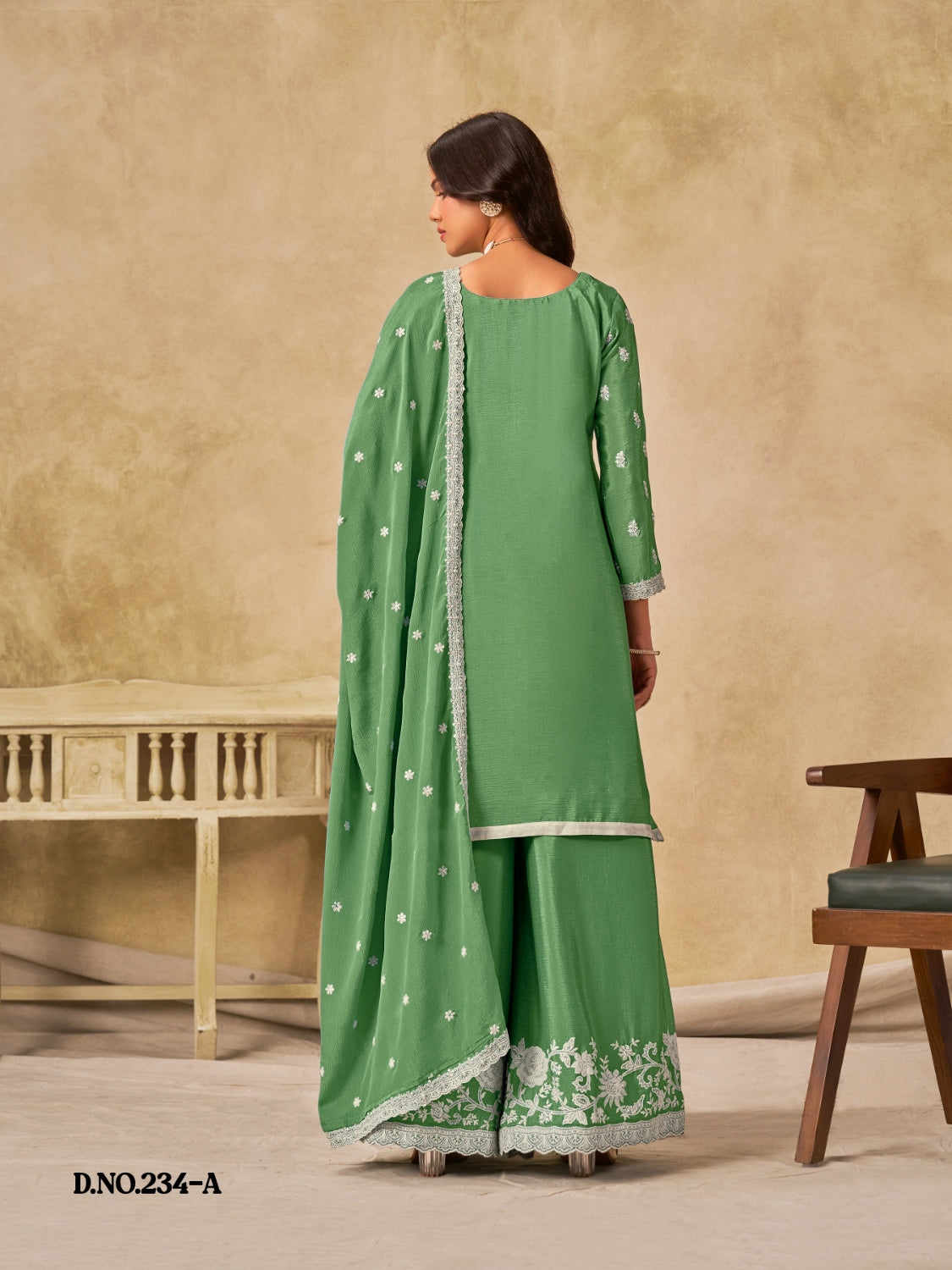 Anaita Green Heavy Chinon Palazzo Suit With Embroidery Work - Distacart
