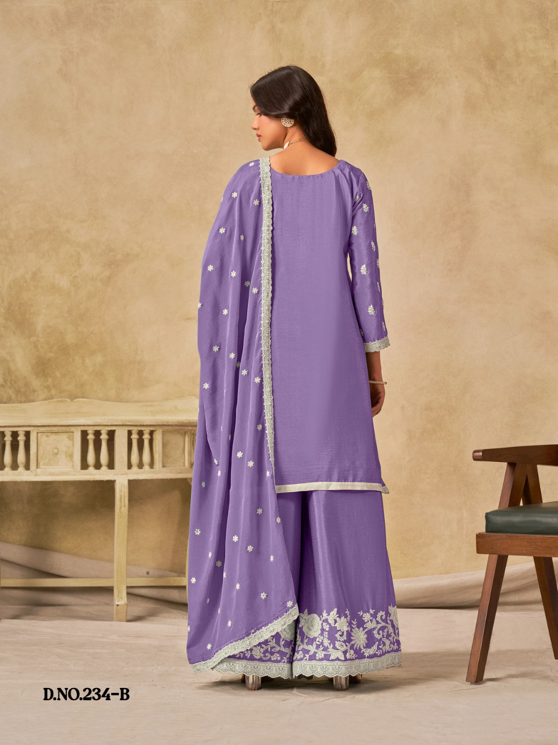 Anaita Lavender Heavy Chinon Palazzo Suit With Embroidery Work - Distacart