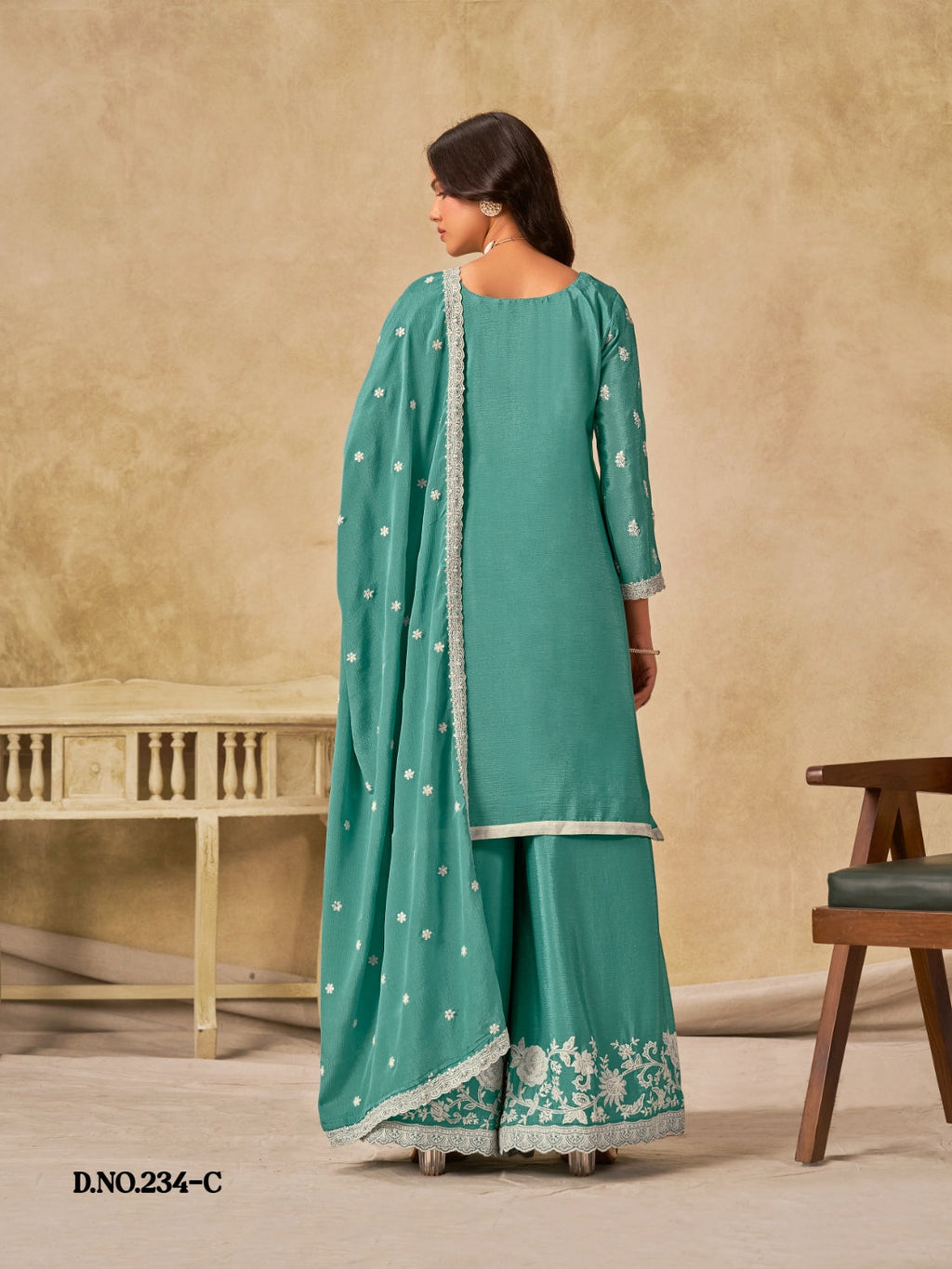 Anaita Sky Blue Heavy Chinon Palazzo Suit With Embroidery Work - Distacart