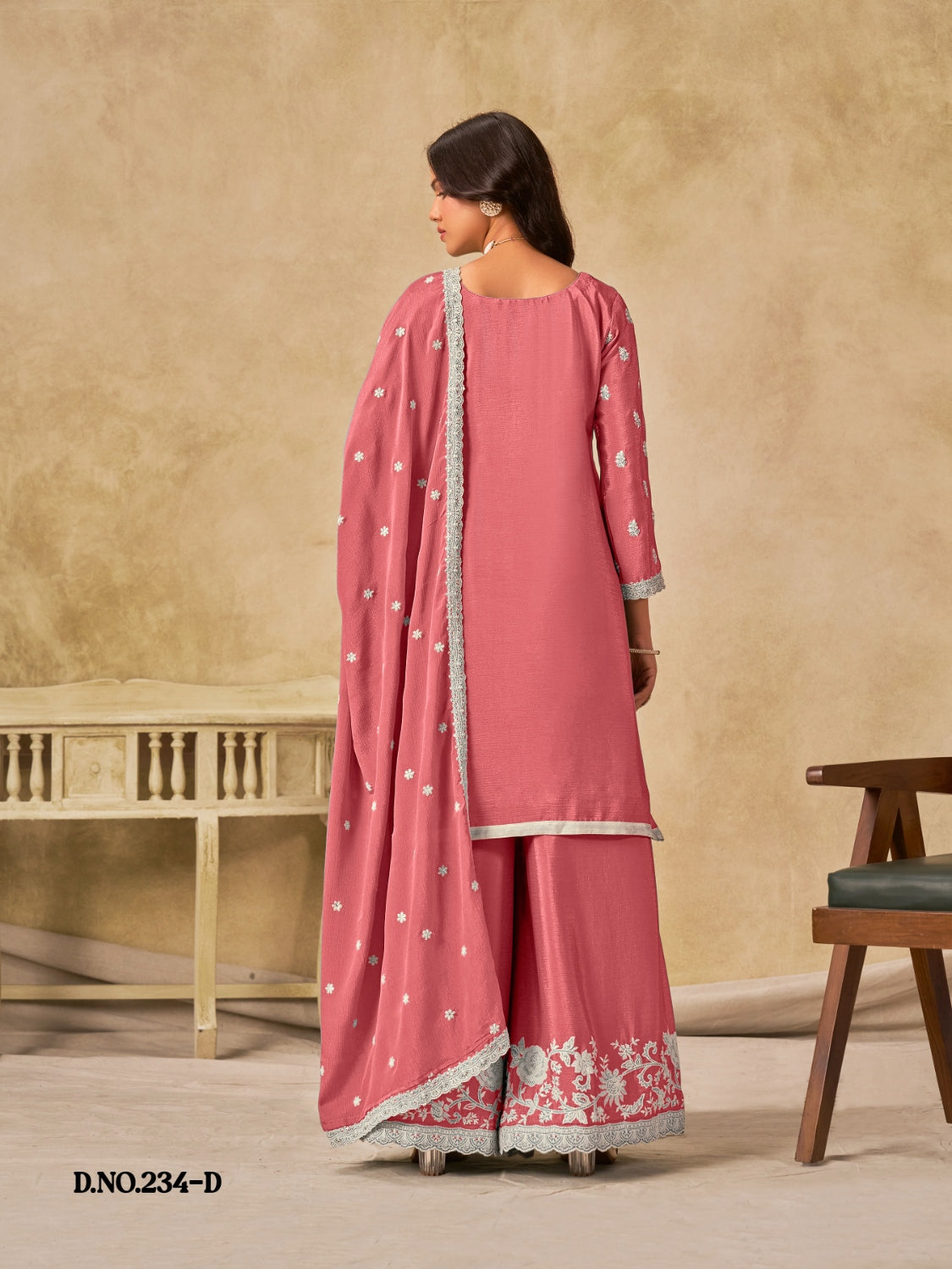Anaita Peach Heavy Chinon Palazzo Suit With Embroidery Work - Distacart