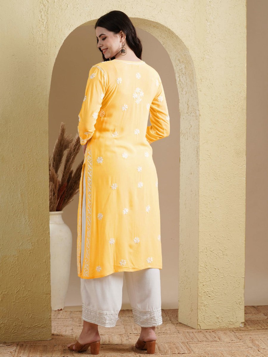 ADA Floral Lucknowi Chikankari Straight Kurta