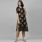 Maai Rayon Hand Printed Kurta Black - Distacart