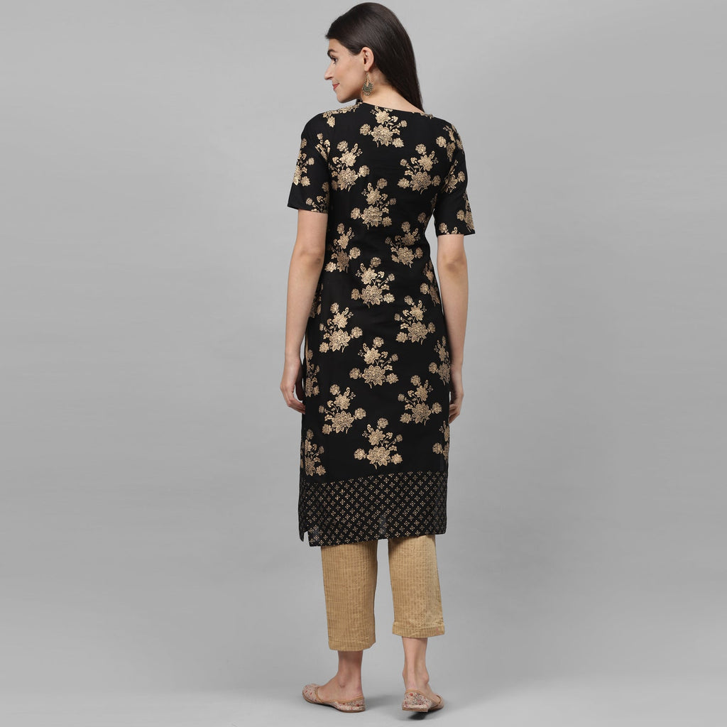 Maai Rayon Hand Printed Kurta Black - Distacart