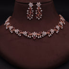 Tehzeeb Creations Rose Gold Pleated White Diamond With Maroon Beads Necklace Set