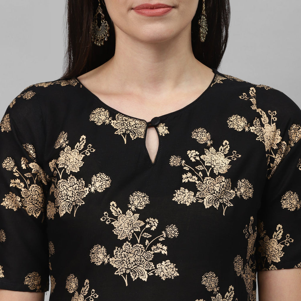 Maai Rayon Hand Printed Kurta Black - Distacart