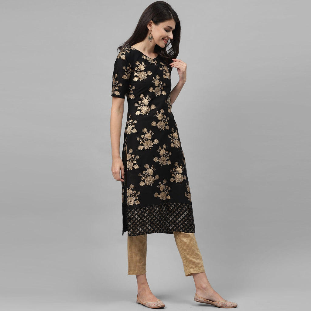 Maai Rayon Hand Printed Kurta Black - Distacart