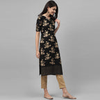 Maai Rayon Hand Printed Kurta Black - Distacart