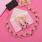 Tehzeeb Creations Rose Gold Pleated White Diamond With Maroon Beads Necklace Set