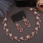 Tehzeeb Creations Rose Gold Pleated White Diamond With Maroon Beads Necklace Set