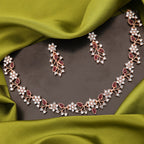 Tehzeeb Creations Rose Gold Pleated White Diamond With Maroon Beads Necklace Set