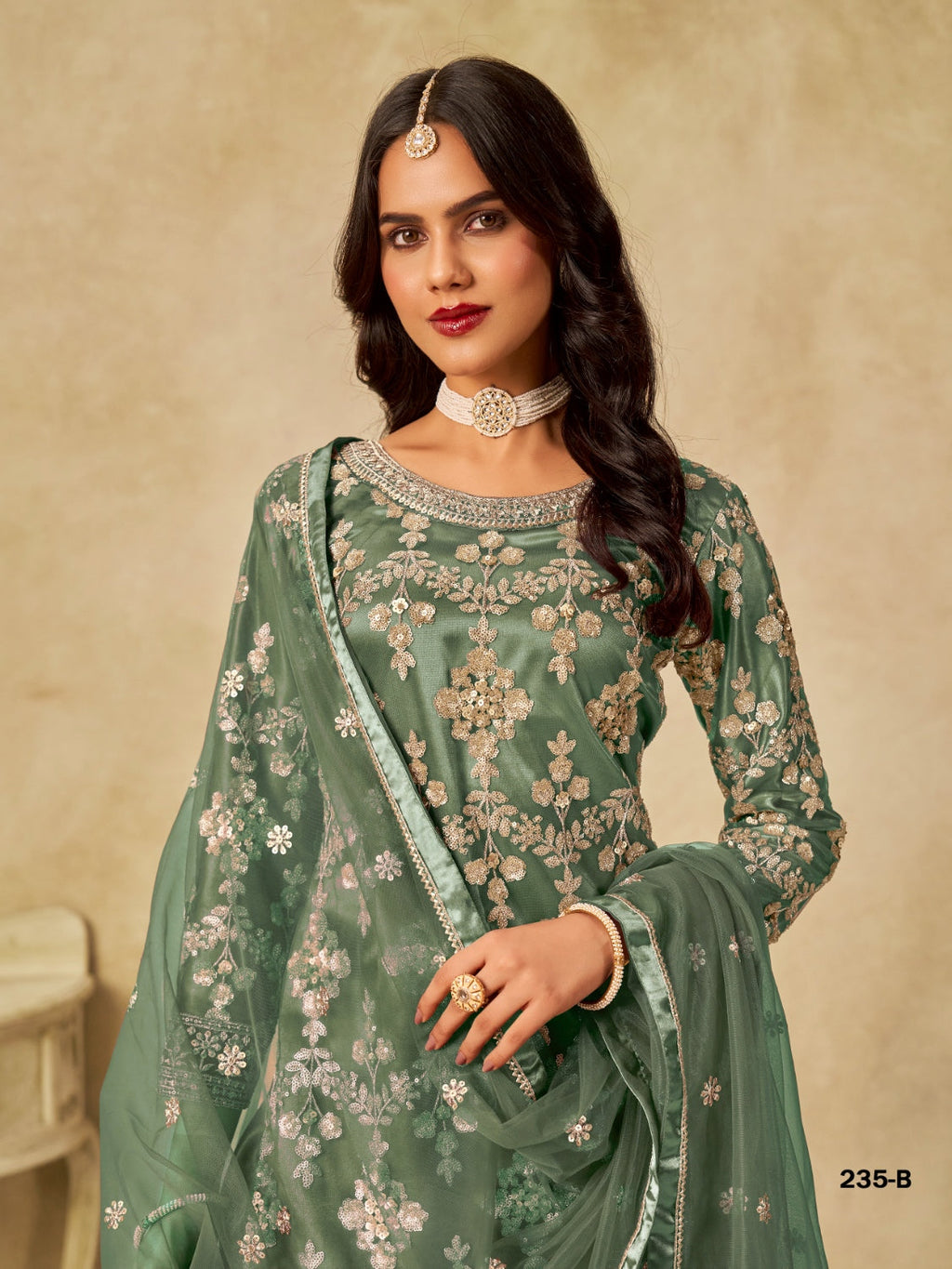 Anaita Green Heavy Net Suit With Embroidery Work - Distacart