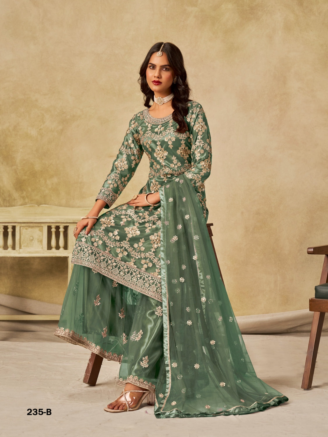 Anaita Green Heavy Net Suit With Embroidery Work - Distacart