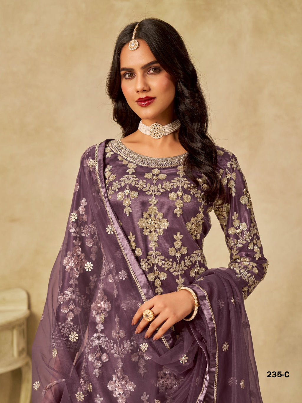 Anaita Purple Heavy Net Suit With Embroidery Work - Distacart