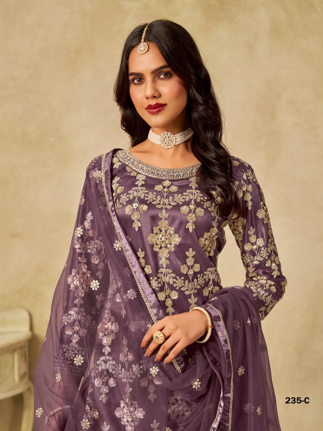 Anaita Purple Heavy Net Suit With Embroidery Work - Distacart