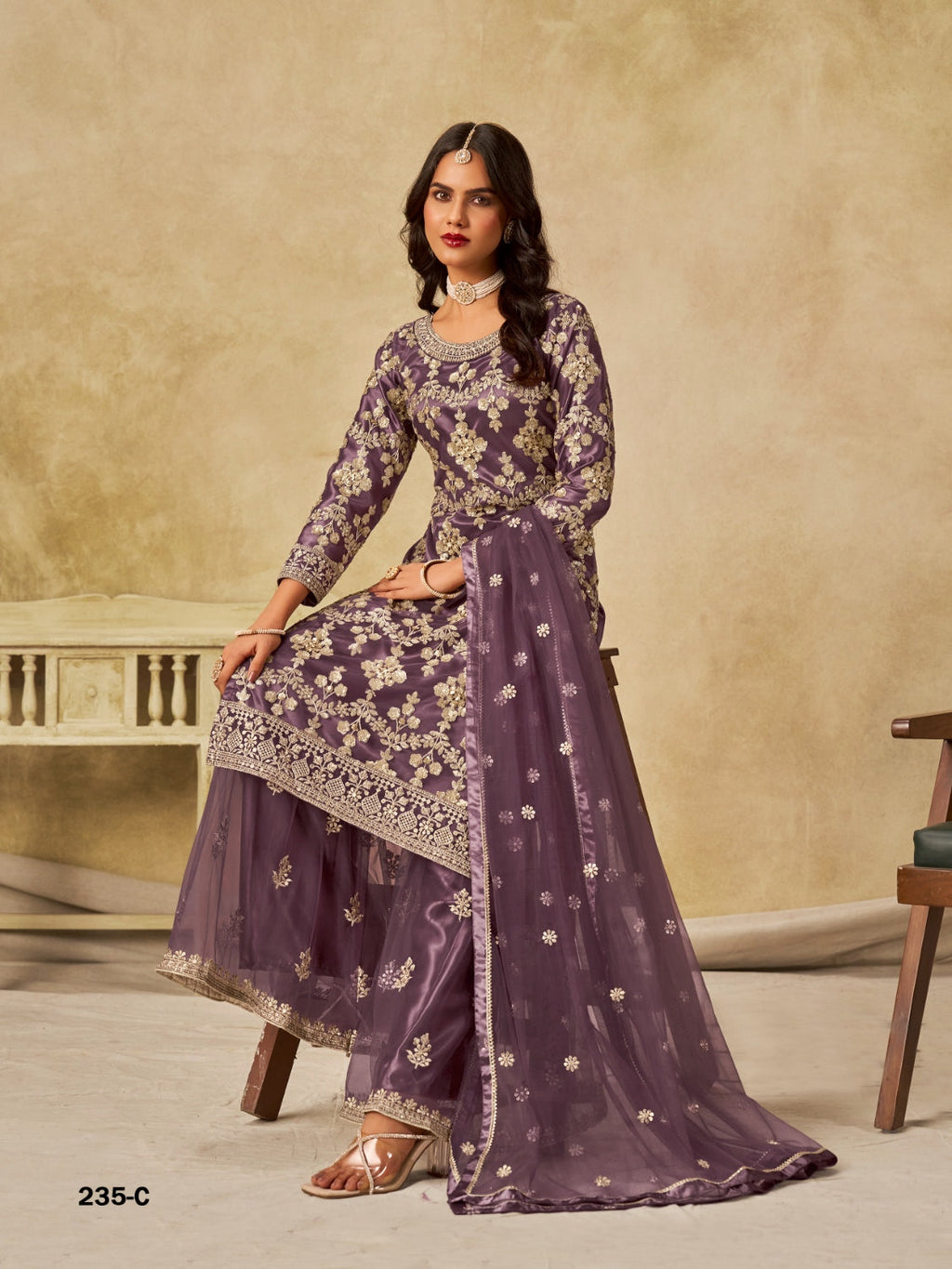Anaita Purple Heavy Net Suit With Embroidery Work - Distacart