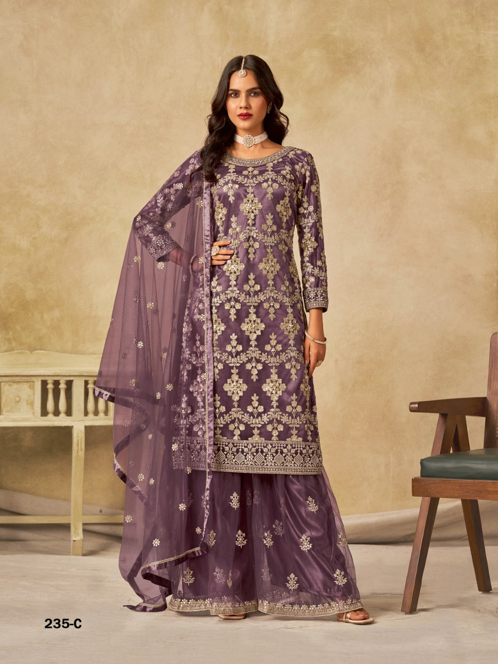 Anaita Purple Heavy Net Suit With Embroidery Work - Distacart