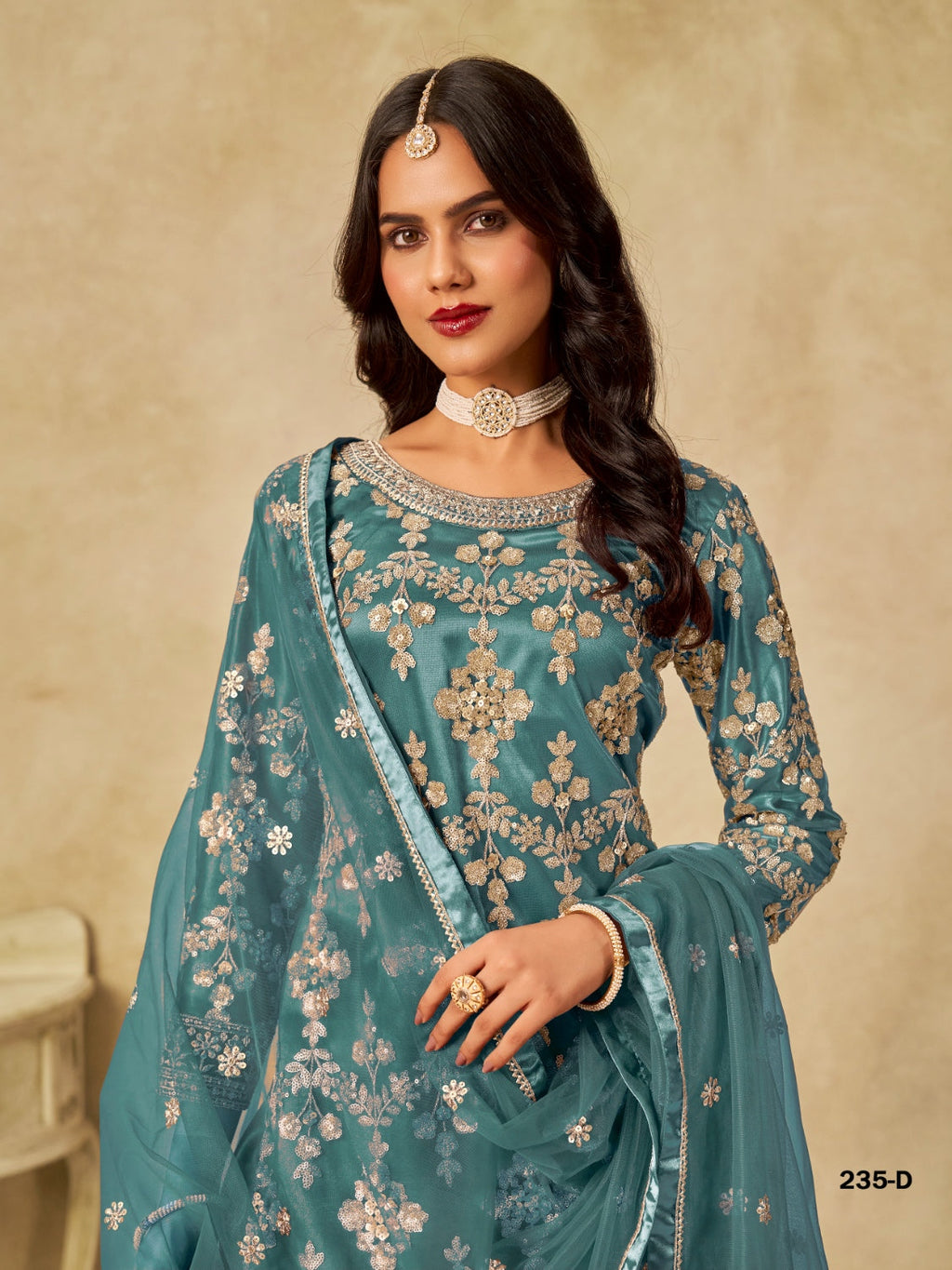 Anaita Teal Blue Heavy Net Suit With Embroidery Work - Distacart