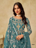 Anaita Teal Blue Heavy Net Suit With Embroidery Work - Distacart