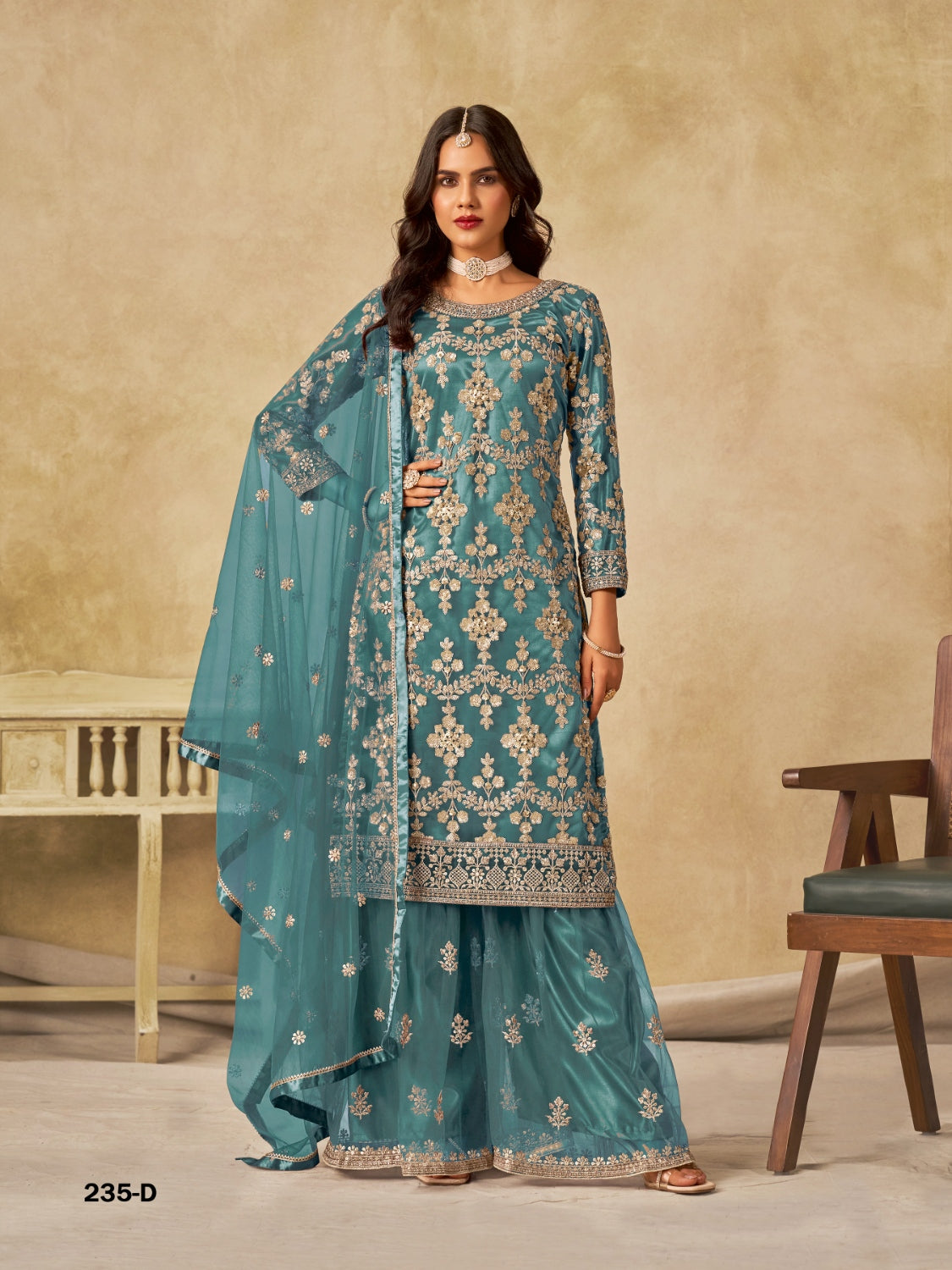 Anaita Teal Blue Heavy Net Suit With Embroidery Work - Distacart