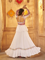 Myra White Viscose Rayon Embroidered Designer Navratri Special Lehenga