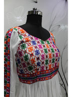 Myra White Viscose Rayon Embroidered Designer Navratri Special Lehenga
