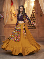 Myra Mustard Yellow Koti Style Viscose Rayon Embroidered Designer Navratri Special Lehenga
