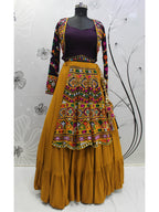 Myra Mustard Yellow Koti Style Viscose Rayon Embroidered Designer Navratri Special Lehenga