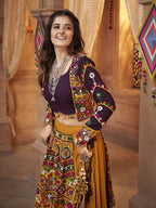Myra Mustard Yellow Koti Style Viscose Rayon Embroidered Designer Navratri Special Lehenga