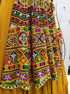 Myra Mustard Yellow Koti Style Viscose Rayon Embroidered Designer Navratri Special Lehenga