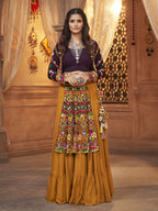 Myra Mustard Yellow Koti Style Viscose Rayon Embroidered Designer Navratri Special Lehenga