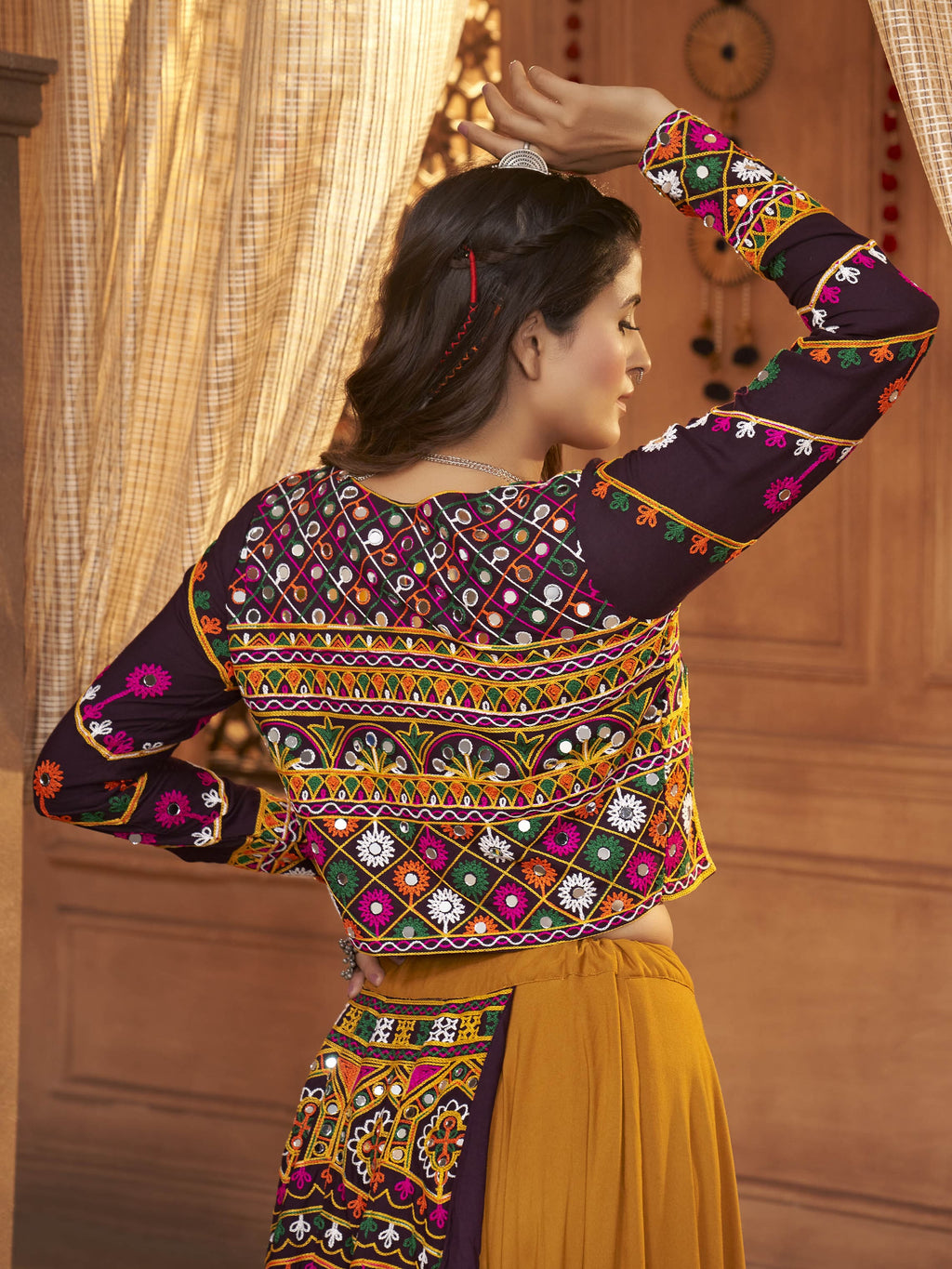 Myra Mustard Yellow Koti Style Viscose Rayon Embroidered Designer Navratri Special Lehenga