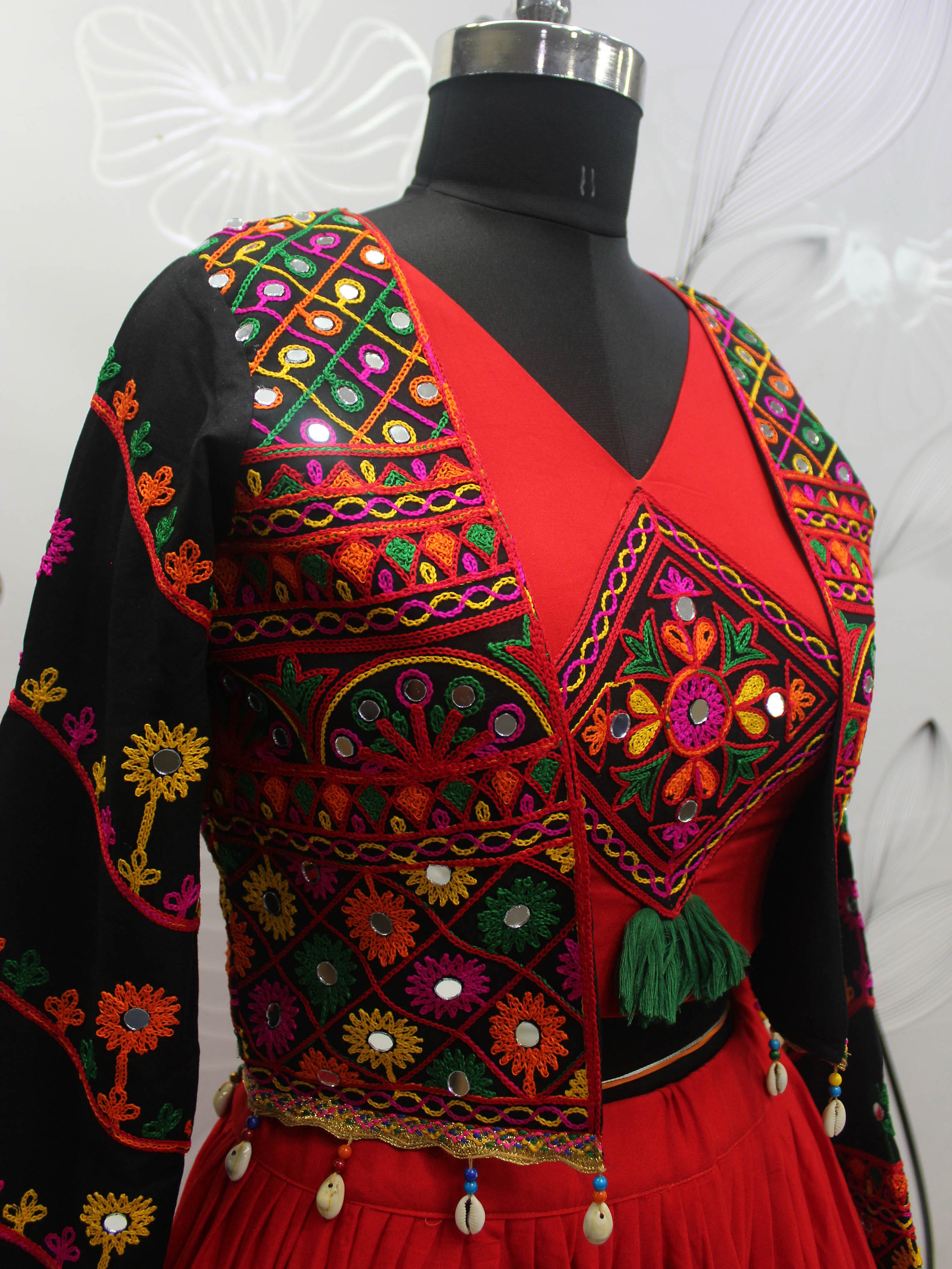 Myra Red Viscose Rayon Embroidered Designer Navratri Special Lehenga