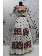 Myra White Koti Style Viscose Rayon Embroidered Designer Navratri Special Lehenga