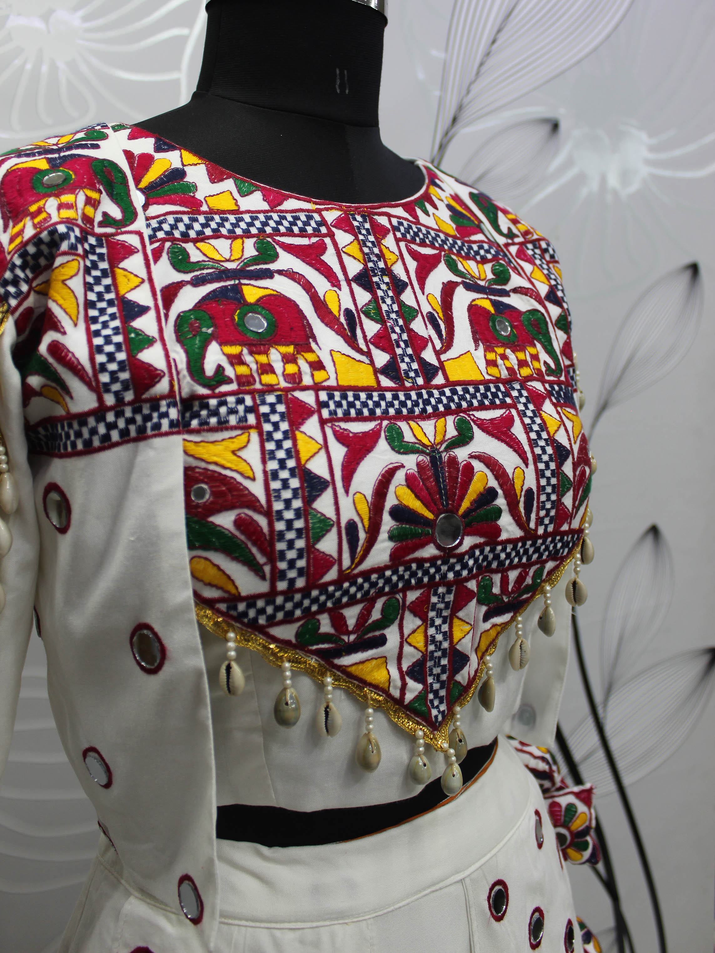 Myra White Koti Style Viscose Rayon Embroidered Designer Navratri Special Lehenga