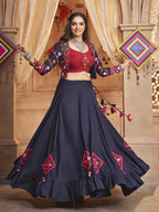 Myra Navy Blue Koti Style Viscose Rayon Embroidered Designer Navratri Special Lehenga
