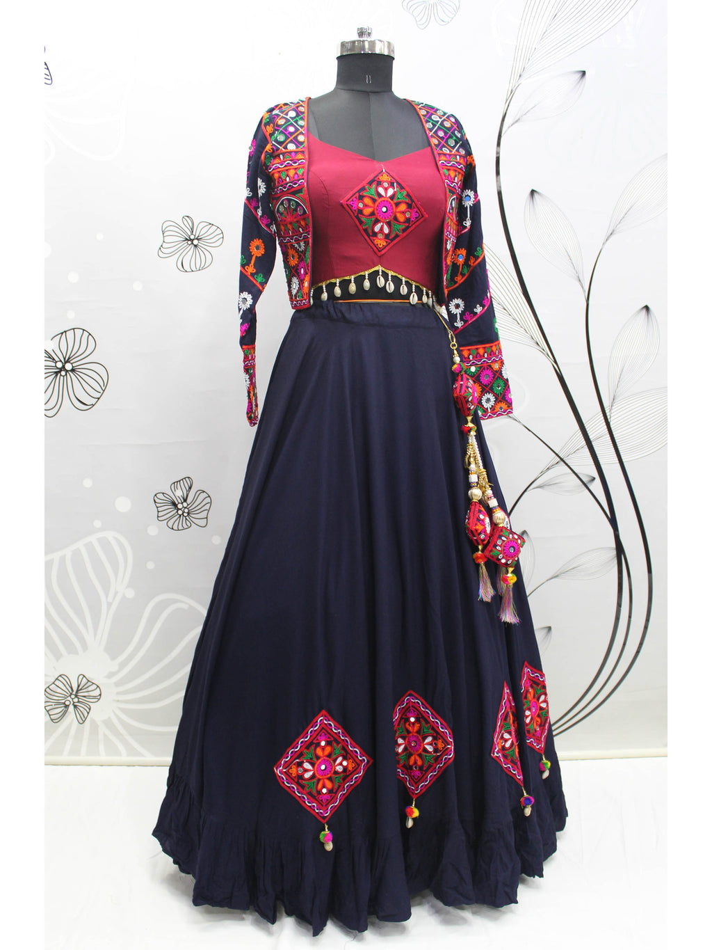 Myra Navy Blue Koti Style Viscose Rayon Embroidered Designer Navratri Special Lehenga